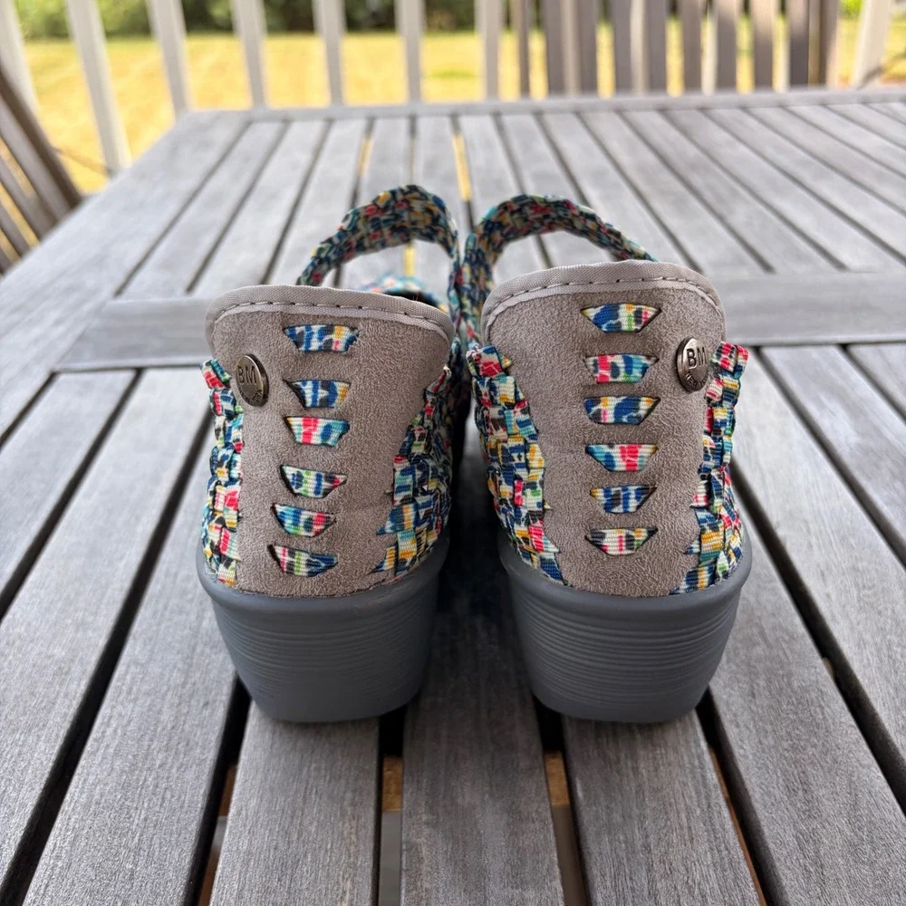 BERNIE MEV Lulia Wedge 39  Mary Jane Woven Elastic Multicolor Blue Gray Cottage